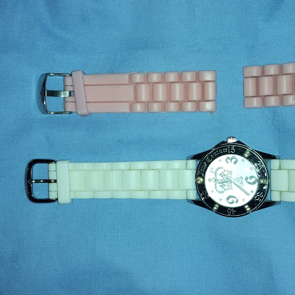 JUICY COUTURE Watch White Rubber Wristband + Extra Pink Wristband - NEW BATTERY